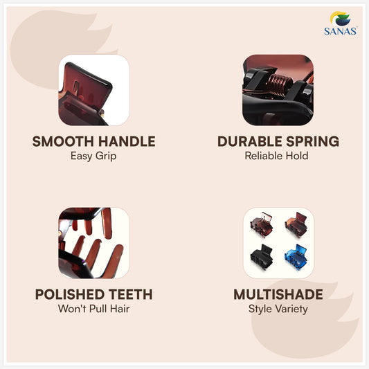 SANAS (4 Pcs) Plastic Hair Claw Clips Stylish Aesthetic Clutchers Hair Accessories for Women and Girls Versatile 4 Shades (4 Pcs)