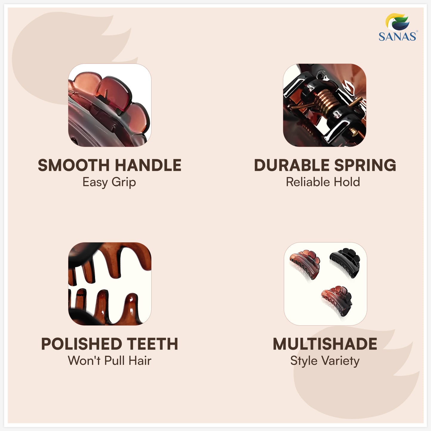 SANAS (3 Pcs) Small Hair Claw Clips Stylish Aesthetic Clutchers Cute Hair Accessories for Women and Girls Versatile 3 Shades (3 Pcs)