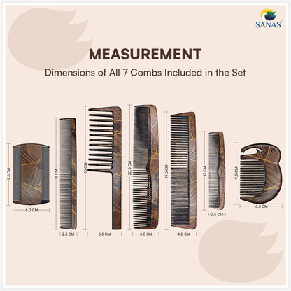 Sanas Comb Set For Women (7Pcs) Wood-Like Plastic Wooden Comb