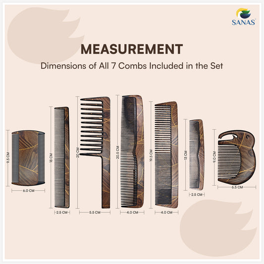 Sanas Comb Set For Women (7Pcs) Wood-Like Plastic Wooden Comb