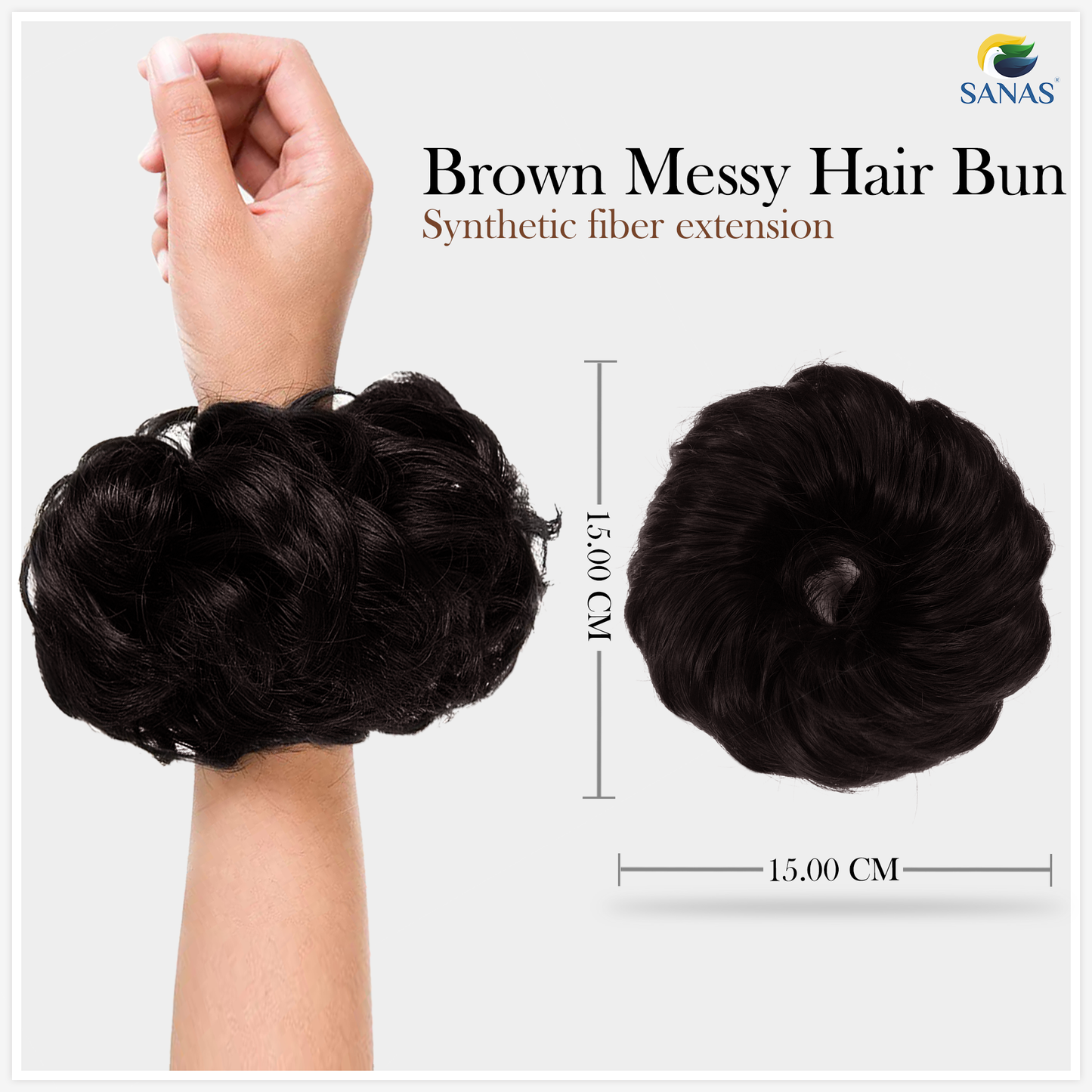 Sanas Rubber Bands Hair Bun Extension Brown - 1Pc