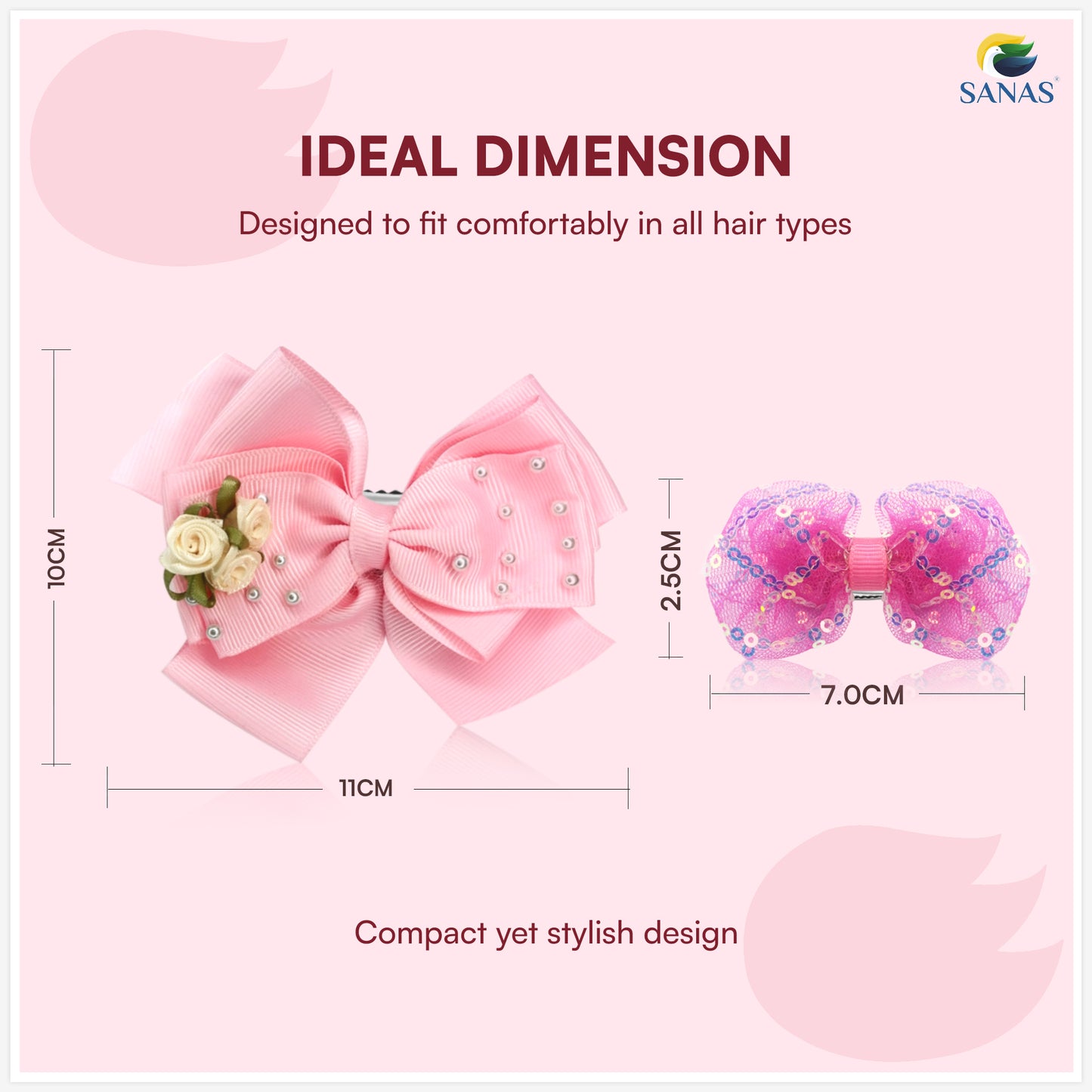 Cute bow hair clips for baby girls with pearl and flower embellishments