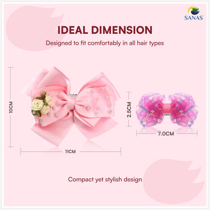 Cute bow hair clips for baby girls with pearl and flower embellishments