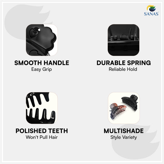 SANAS (2 Pcs) Stylish Hair Claw Clips Aesthetic Clutchers Hair Accessories for Women and Girls Versatile Black and Dual Tone (2 Pcs)