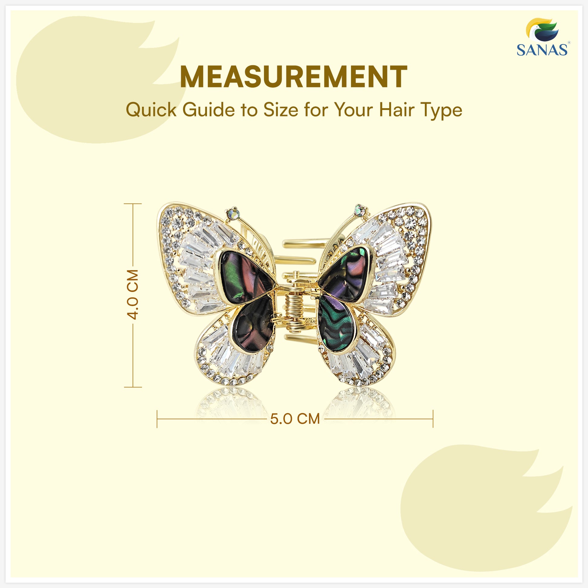 Crystal butterfly clip with strong claw grip for women