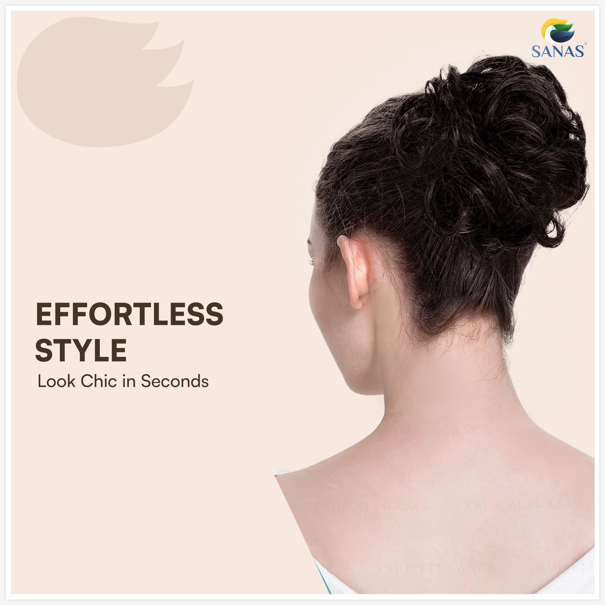 Brown synthetic bun hair scrunchie for bridal and party hairstyles