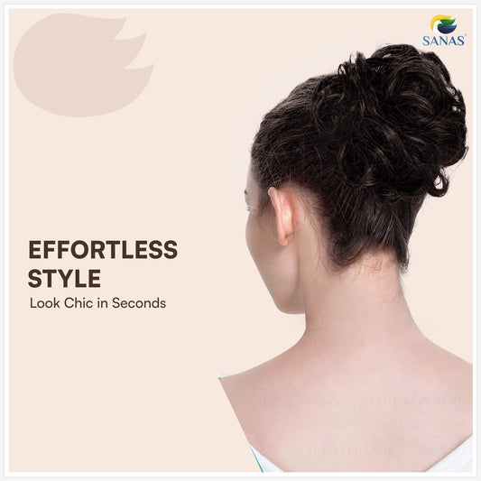Brown synthetic bun hair scrunchie for bridal and party hairstyles
