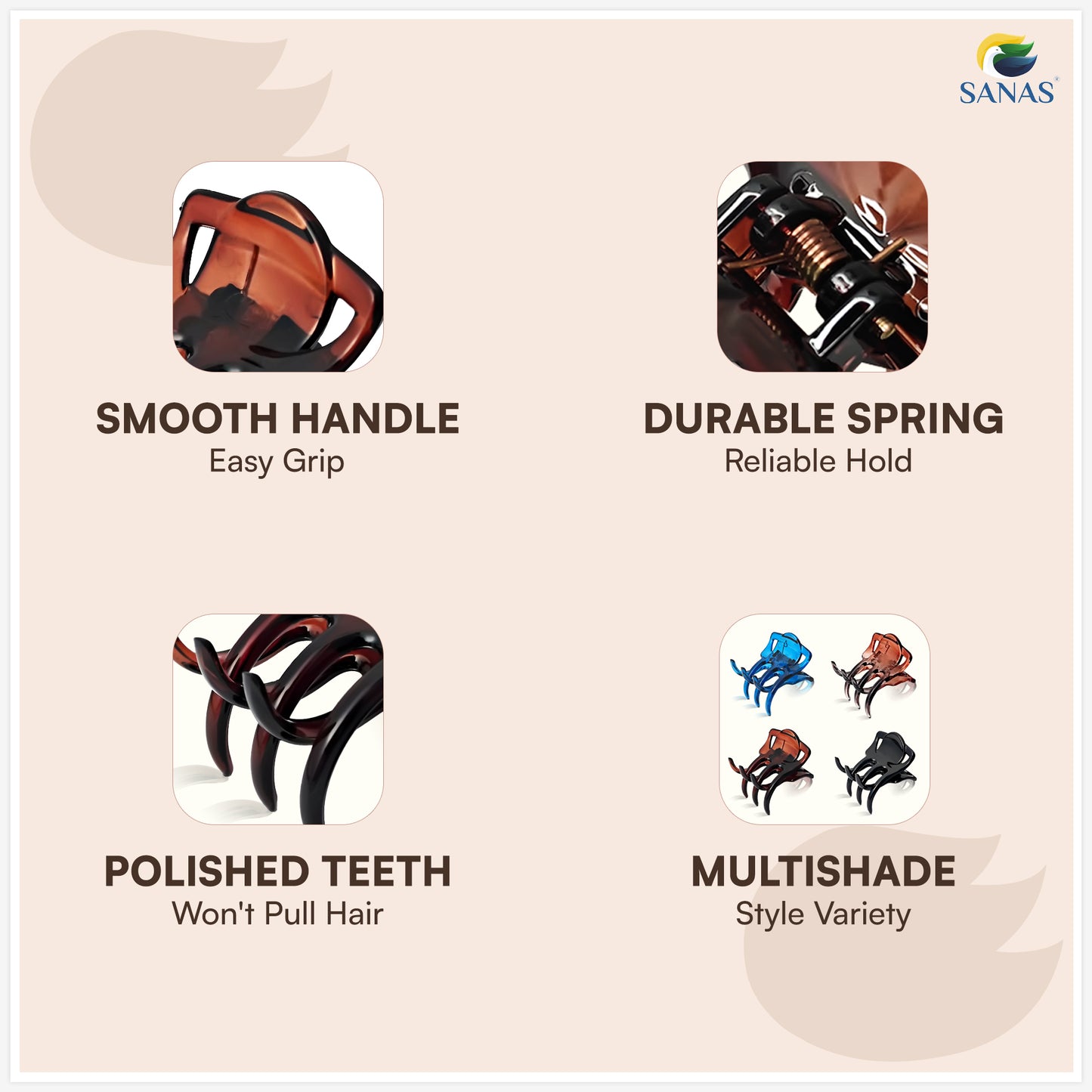 SANAS (4 Pcs) Korean Hair Claw Clips Stylish Aesthetic Clutchers Hair Accessories for Women and Girls Versatile 4 Shades (4 Pcs)