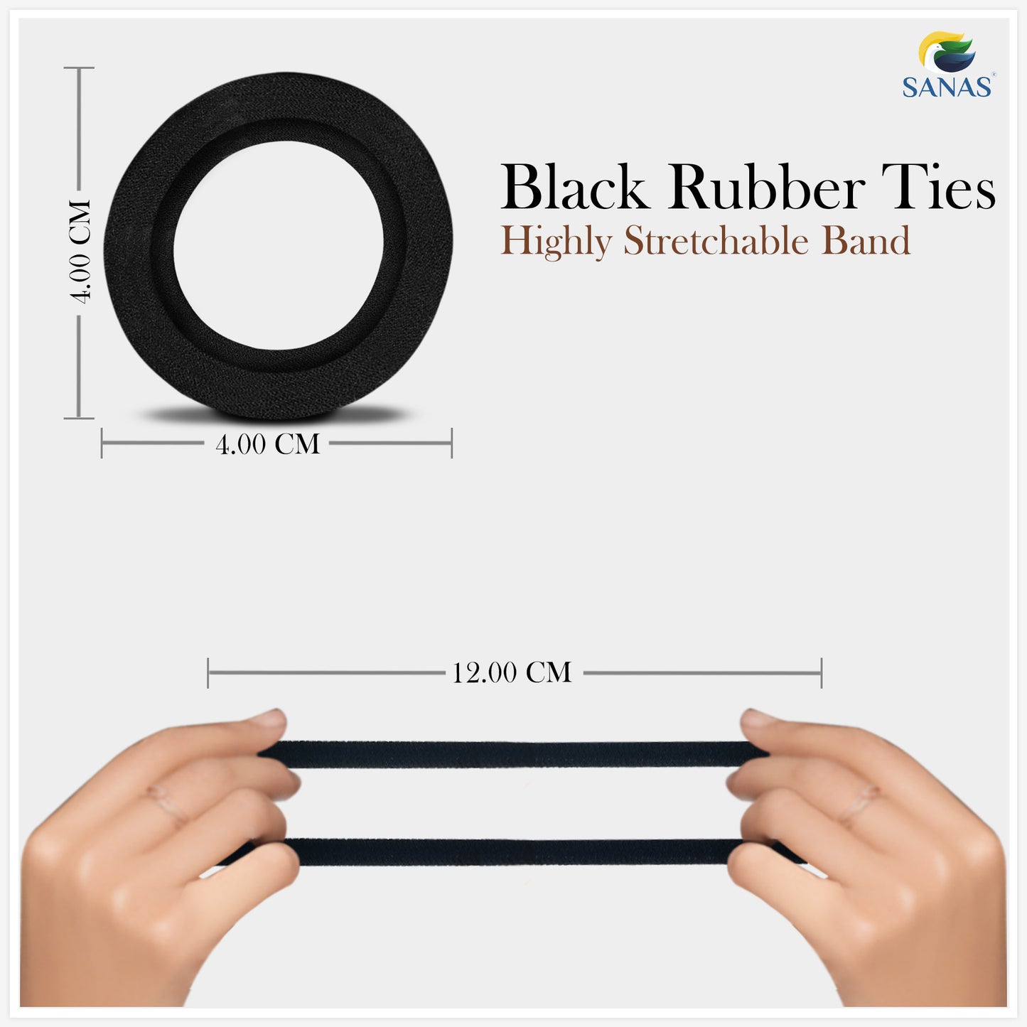 Sanas Black Cotton Hair Rubber Band - 12Pcs