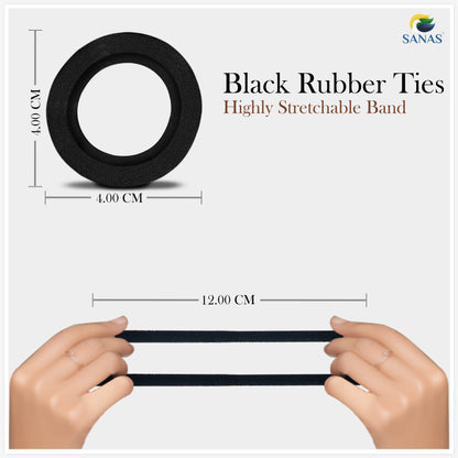 Sanas Black Cotton Hair Rubber Band - 12Pcs
