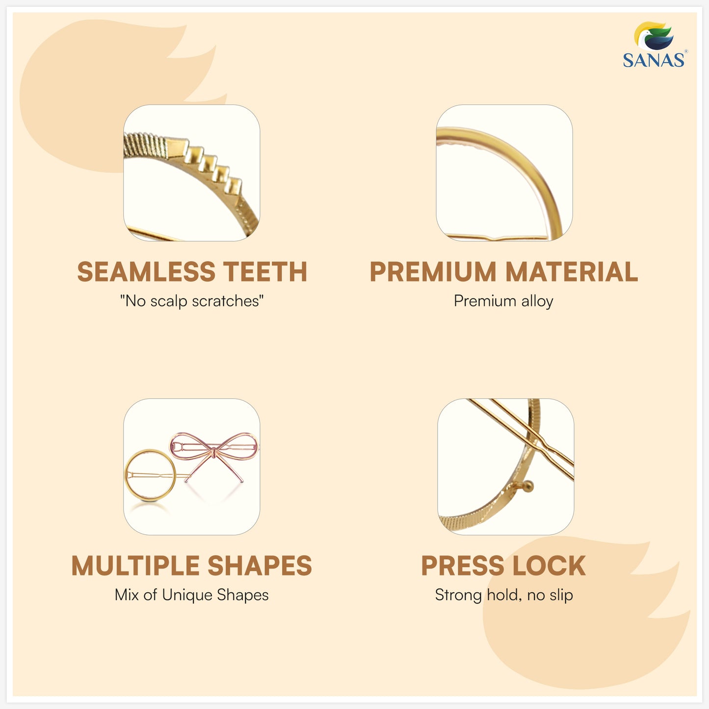 Sanas Hollow Pins Multi-Shape Hair Accessories - 12Pcs