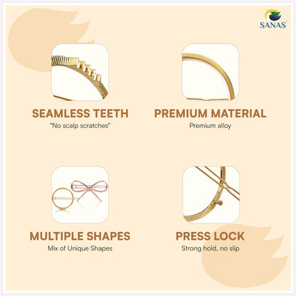 Sanas Hollow Pins Multi-Shape Hair Accessories - 12Pcs