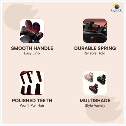 SANAS (3 Pcs) Stylish Plastic Hair Clutchers Trendy Unbreakable Cute Hair Accessories for Women and Girls Versatile 3 Shades (3 Pcs)