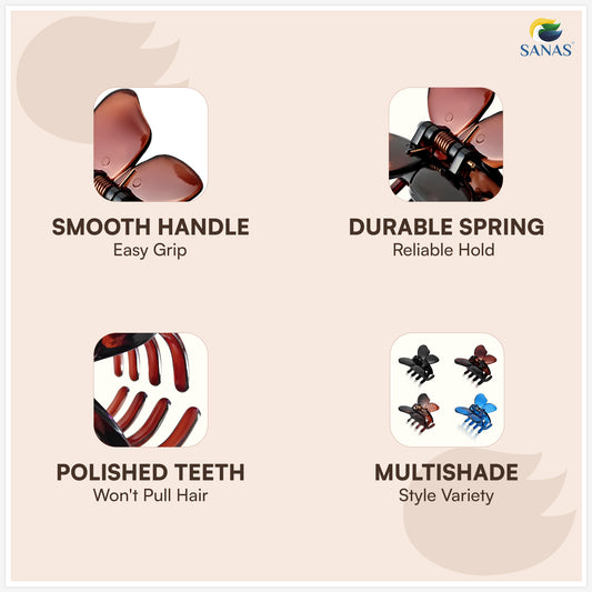 SANAS (4 Pcs) Butterfly Hair Claw Clips Stylish Aesthetic Small Clutchers Hair Accessories for Women and Girls Versatile 4 Shades (4 Pcs)