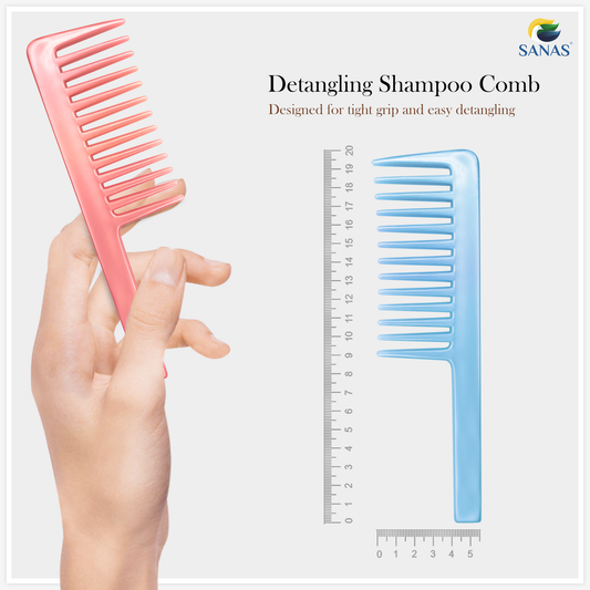 Sanas Wide Teeth Shower Shampoo Comb 2Pcs Assorted Colours