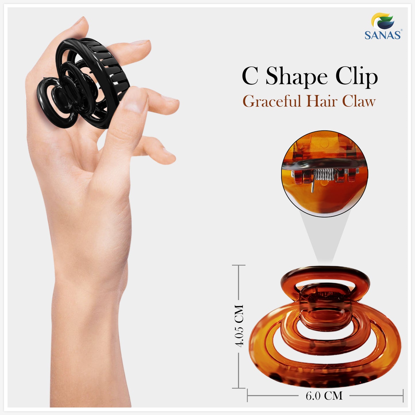 SANAS (4 Pcs) Acrylic Hair Clips Medium Trendy Non Slip Claw Clips Hair Accessories for Women (4 Pcs)