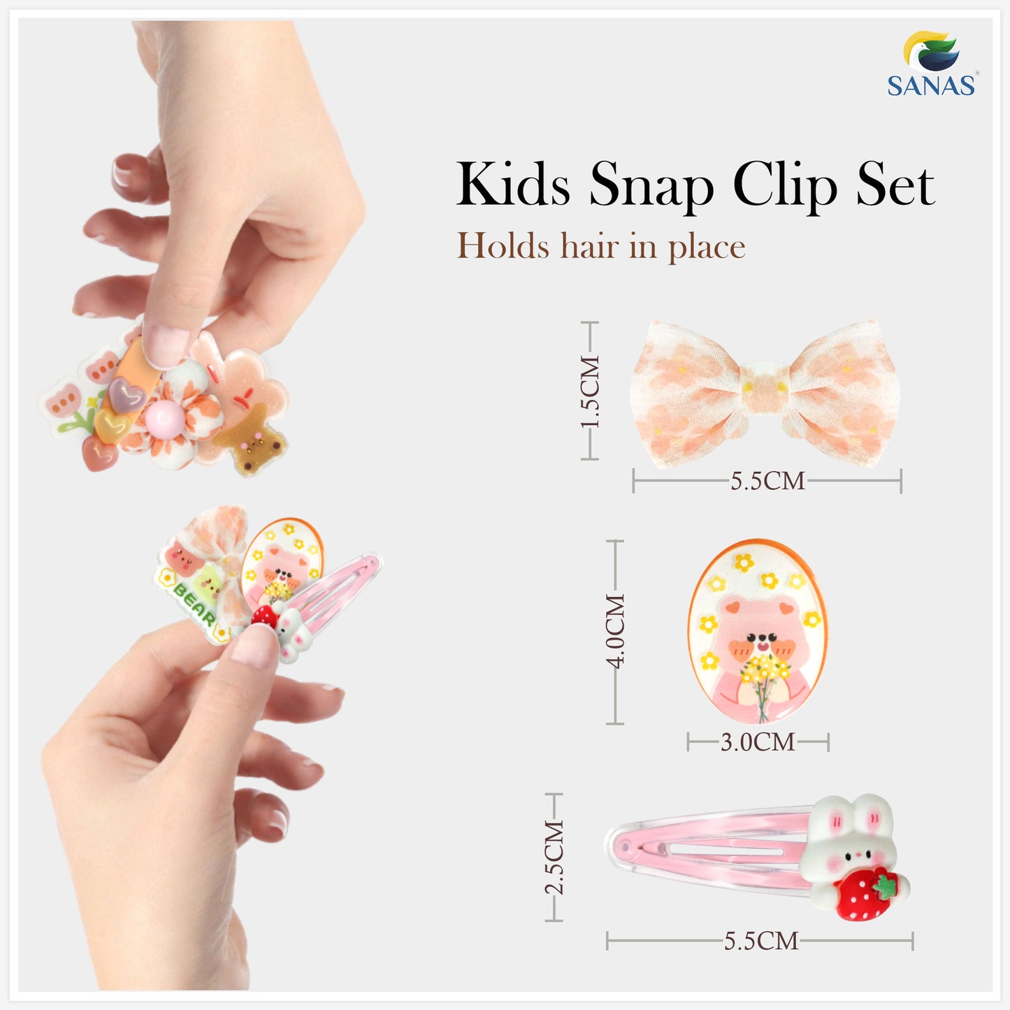 Sanas Orange Floral Baby Barrette - 8Pcs