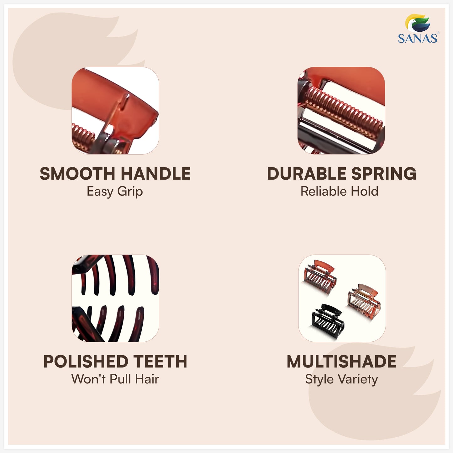 SANAS (3 Pcs) Plastic Hair Claw Clips Stylish Aesthetic Clutchers Hair Accessories for Women and Girls Versatile 3 Shades (3 Pcs)