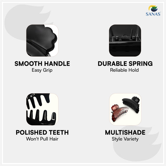SANAS (2 Pcs) Hair Claw Clips Stylish Aesthetic Clutchers Hair Accessories for Women and Girls Versatile Black and Dual Tone (2 Pcs)