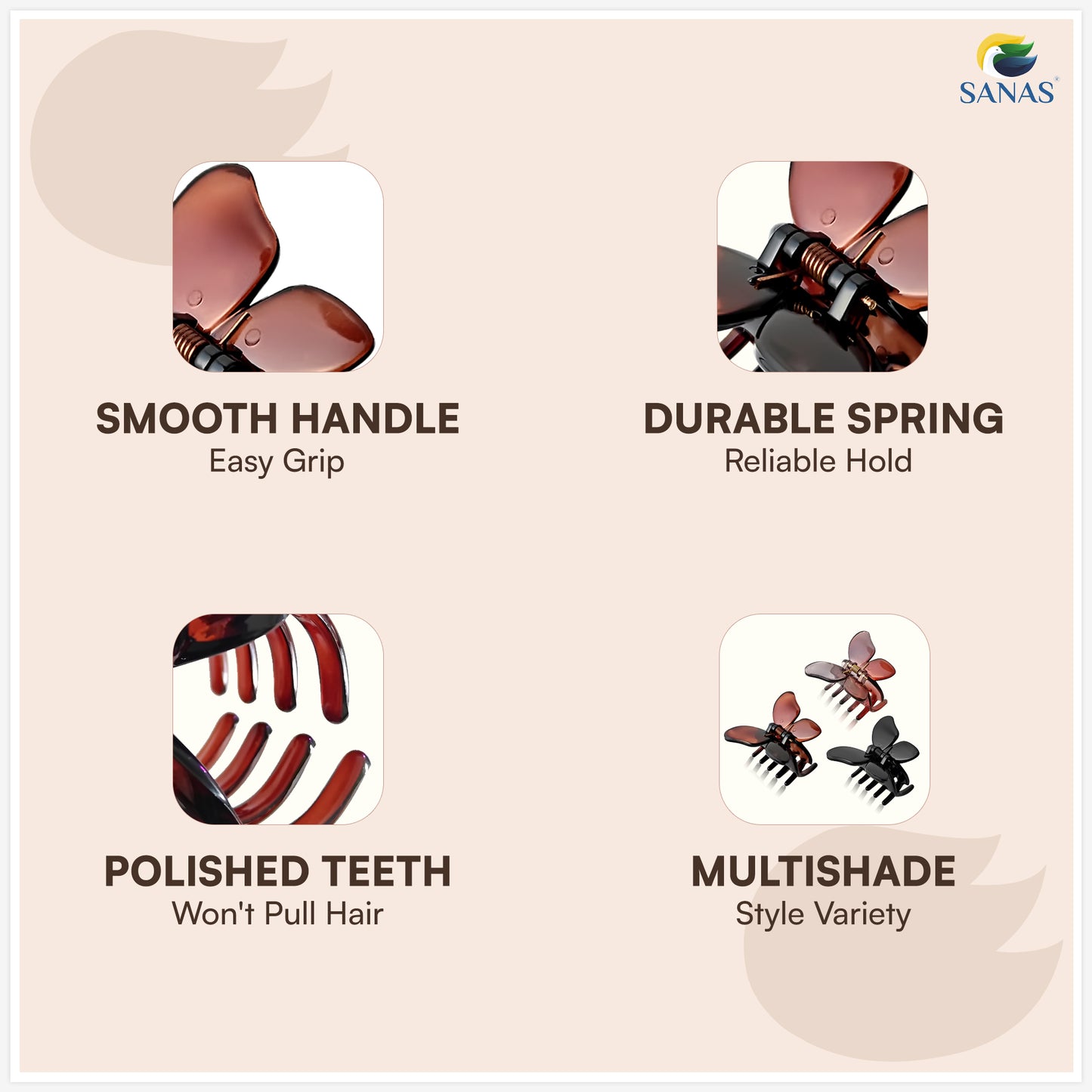 SANAS (3 Pcs) Butterfly Hair Claw Clips Stylish Aesthetic Clutchers Hair Accessories for Women and Girls Versatile 3 Shades (3 Pcs)