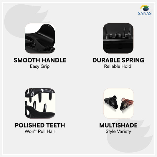 SANAS (2 Pcs) Hair Clips for Girls Stylish Claw Clips Aesthetic Fashion Hair Accessories Versatile Black and Dual Tone (2 Pcs)