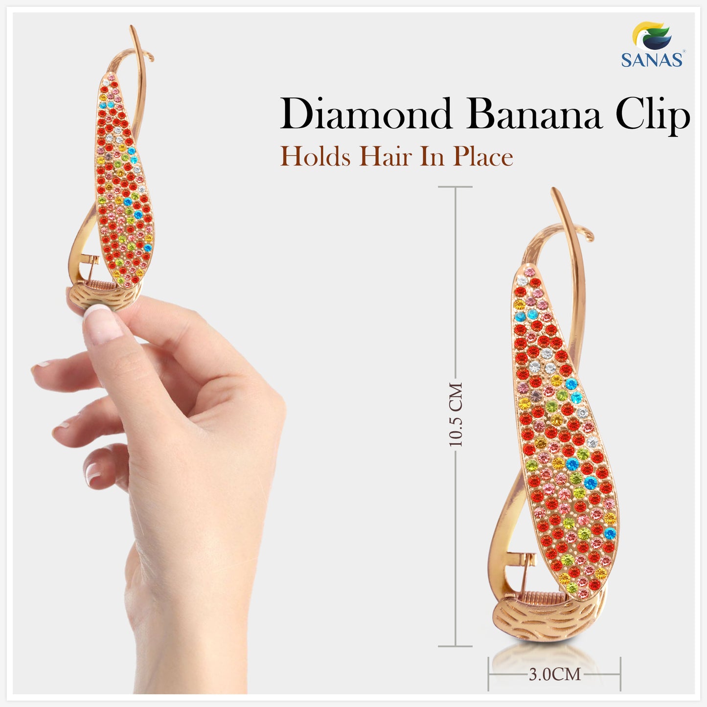 Sanas Multicolor Diamond Banana Clip - 6Pcs