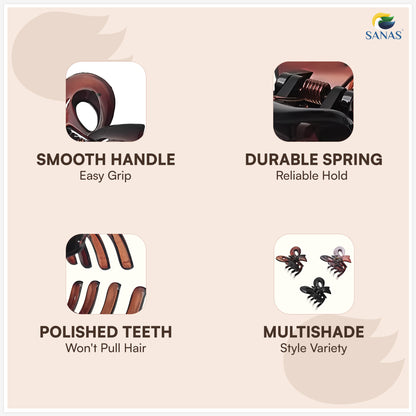 SANAS (3 Pcs) Bow Hair Clips Stylish Clutchers Aesthetic Claw Clips Hair Accessories for Women and Girls Black Brown and Dual Tone (3 Pcs)