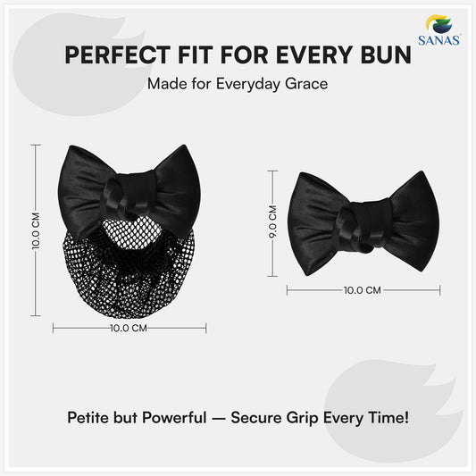Sanas Plain Barrette Bow Net (Jet Black) 1 Pc