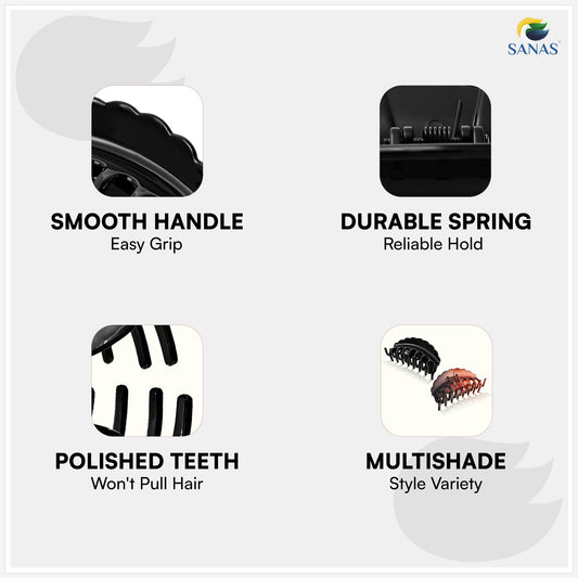 SANAS (2 Pcs) Hair Claw Clips Stylish Aesthetic Fashion Hair Accessories for Women and Girls Elegant Black and Dual Tone (2 Pcs)