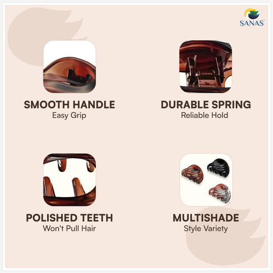 SANAS (3 Pcs) Korean Hair Claw Clips Stylish Aesthetic Clutchers Hair Accessories for Women and Girls Black Brown and Dual Tone (3 Pcs)