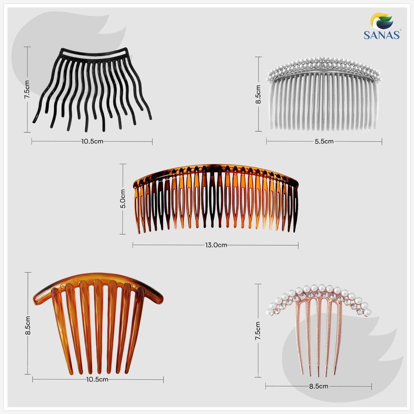 SANAS Hair Side Combs for Women | Side Comb Hair Clip Set | French Comb Clip & Bridal Hair Comb | Strong Hold Bun Comb Pin | Decorative Hair Comb Clip (Pick Any 2)