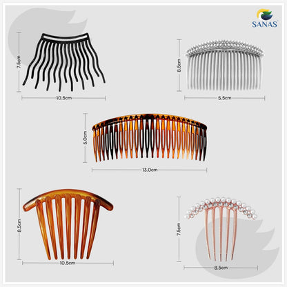 SANAS Hair Side Combs for Women | Side Comb Hair Clip Set | French Comb Clip & Bridal Hair Comb | Strong Hold Bun Comb Pin | Decorative Hair Comb Clip (Pick Any 2)