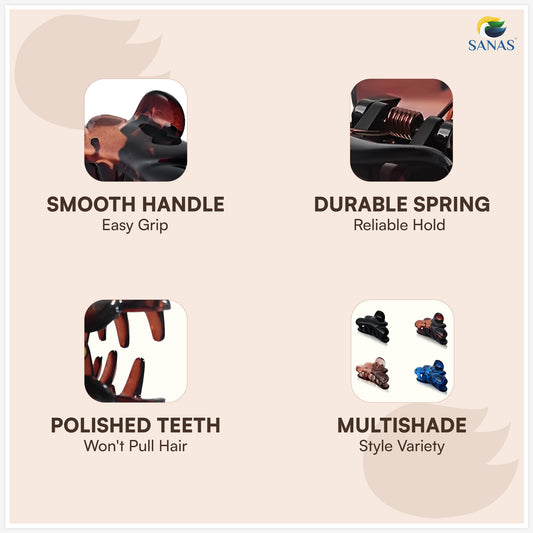 SANAS (4 Pcs) Small Hair Claw Clips Stylish Aesthetic Clutchers Cute Hair Accessories for Women and Girls Versatile 4 Shades (4 Pcs)