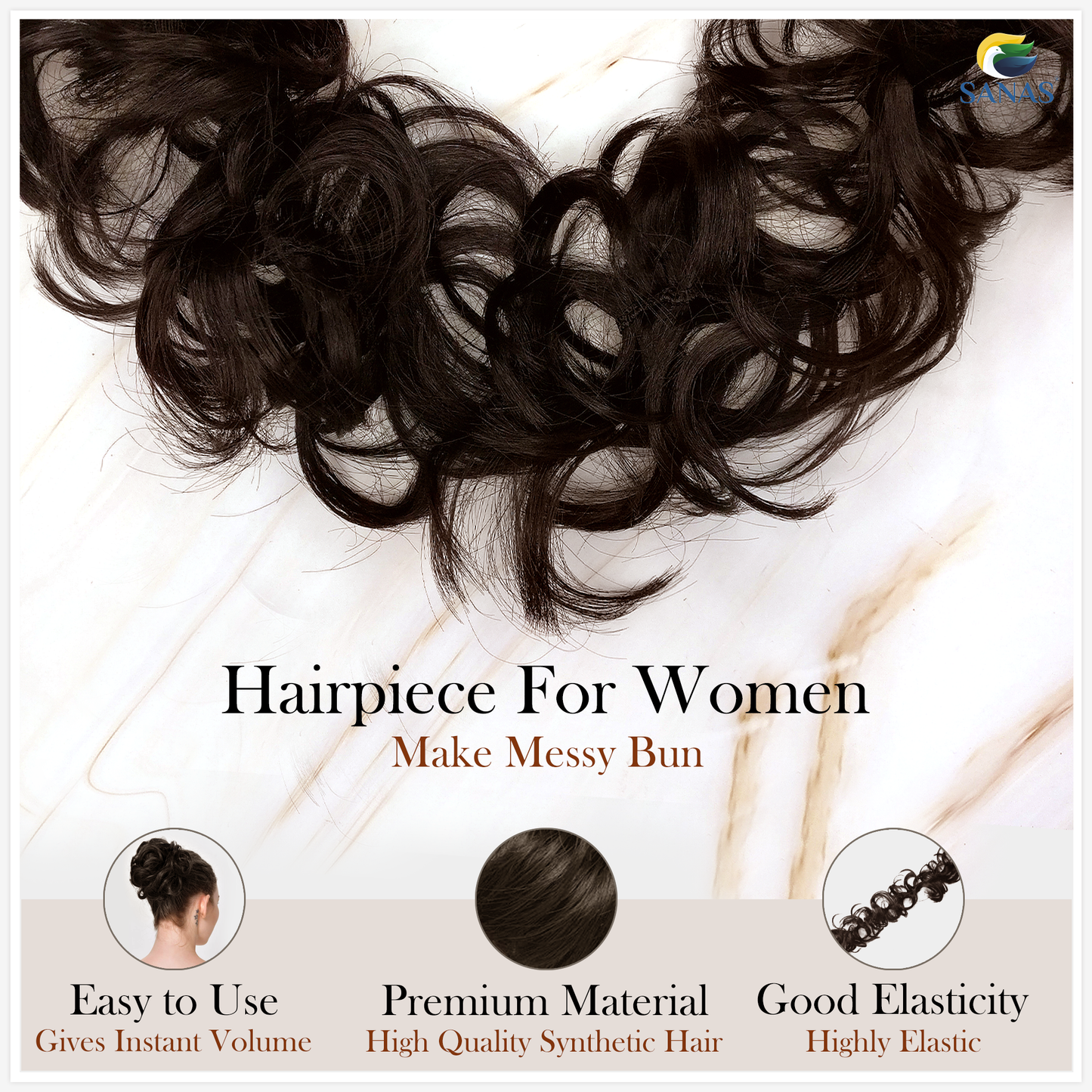 Brown synthetic hair extension for women messy bun hairstyle