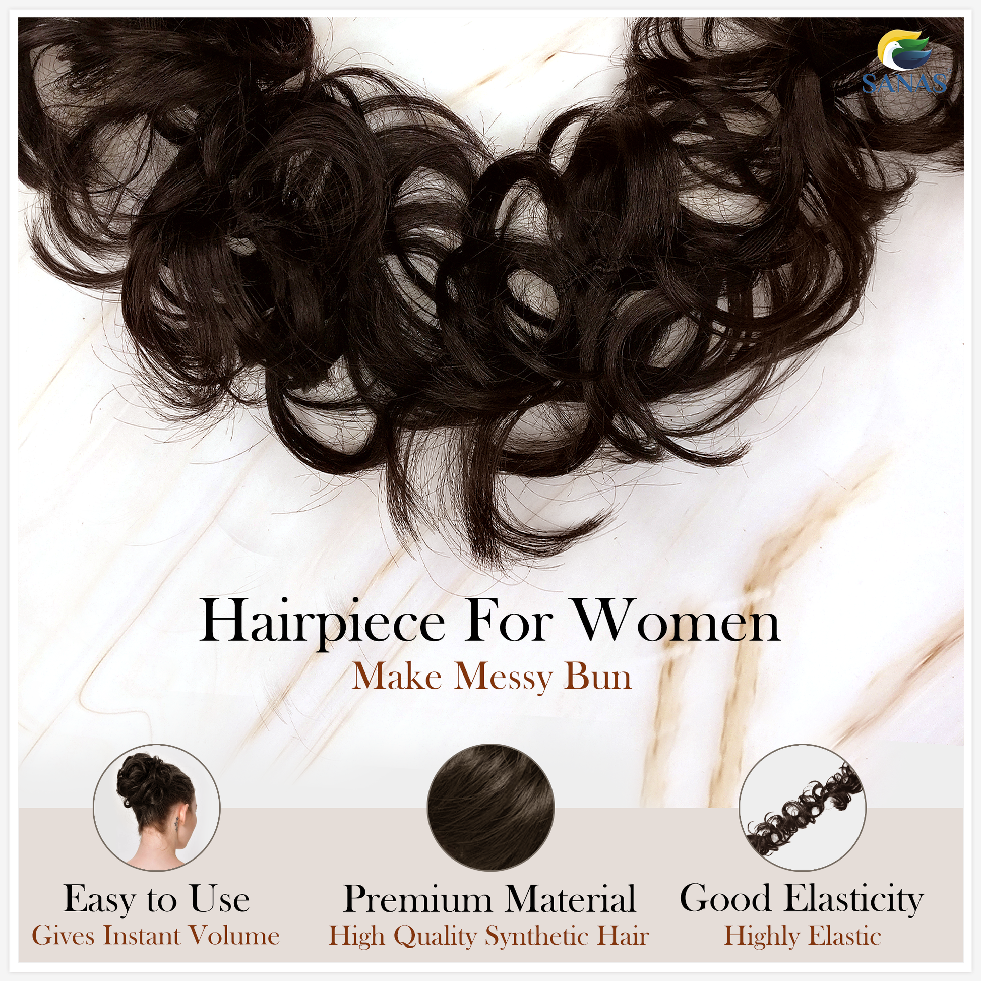 Brown synthetic hair extension for women messy bun hairstyle