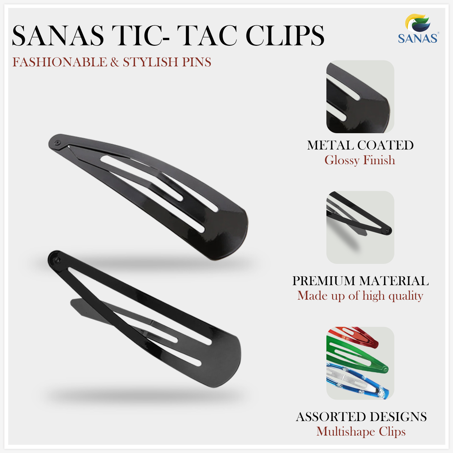 Sanas Tic Tac Hair Clips For Girls 48PC
