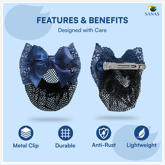 SANAS (1 Pc) Hair Clip Juda Net Elegant Blue Ribbon Hair Accessories for Women (1 Pc)