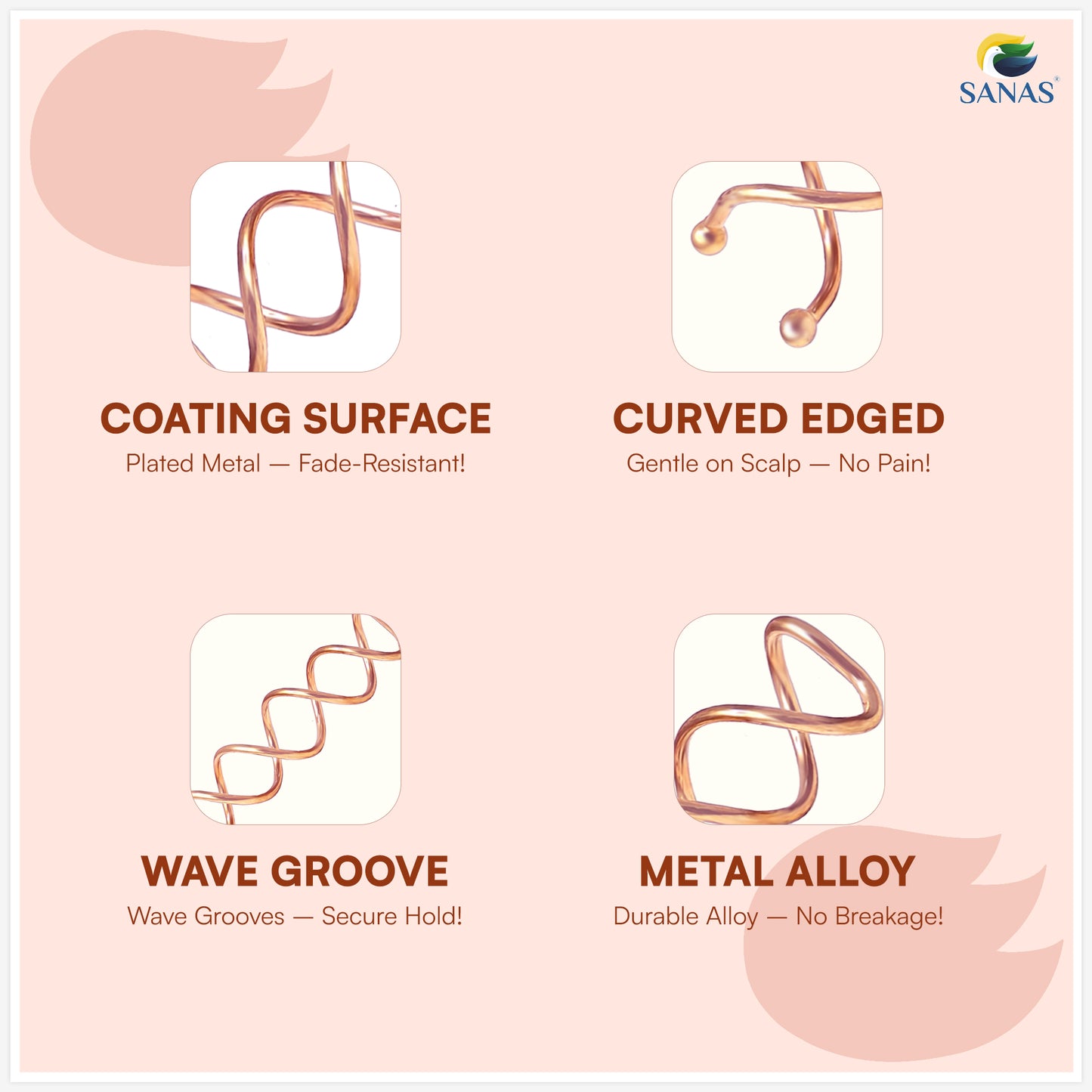 Sanas Spiral Hair Cips Copper 10 pcs