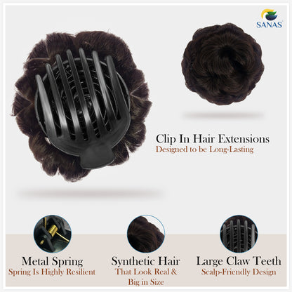 Sanas Brown Bun Clip Hair Extension - 1Pc