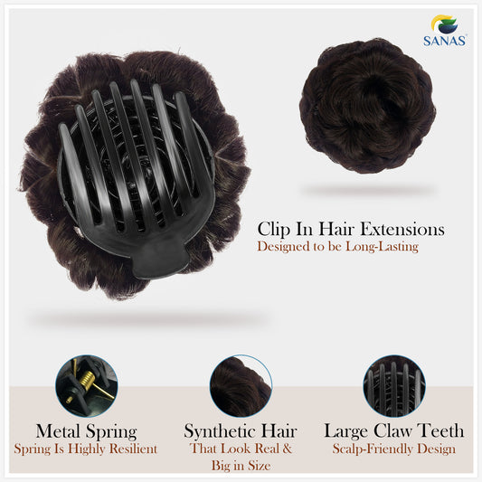 Sanas Brown Bun Clip Hair Extension - 1Pc