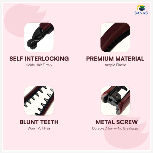 Sanas Large Banana Hair Clutchers – Strong Grip Hair Accessories for Women (2 Pcs)