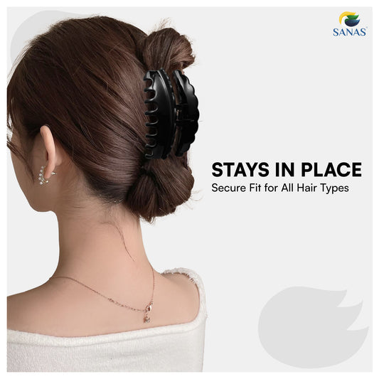 SANAS (2 Pcs) Hair Claw Clips Stylish Aesthetic Fashion Hair Accessories for Women and Girls Elegant Black and Dual Tone (2 Pcs)