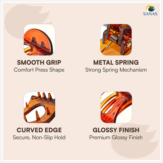 Sanas Small Square Bun Clip For Women 4 Pcs