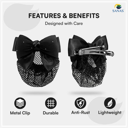 Sanas Hair Clip Juda Net Black For Women (Classic Black & Crystals)(1Pc)