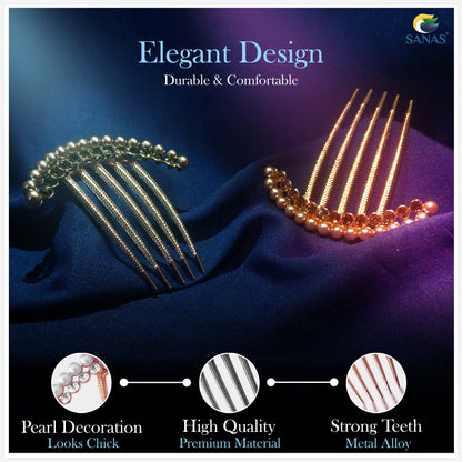 Sanas Pearl Hair Metal Comb - 3Pcs