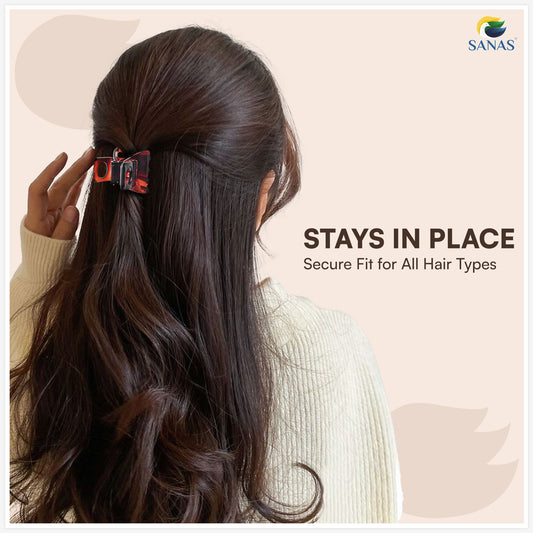 SANAS (3 Pcs) Hair Claw Clips Stylish Aesthetic Clutchers Cute Hair Accessories for Women and Girls Black Brown and Dual Tone (3 Pcs)