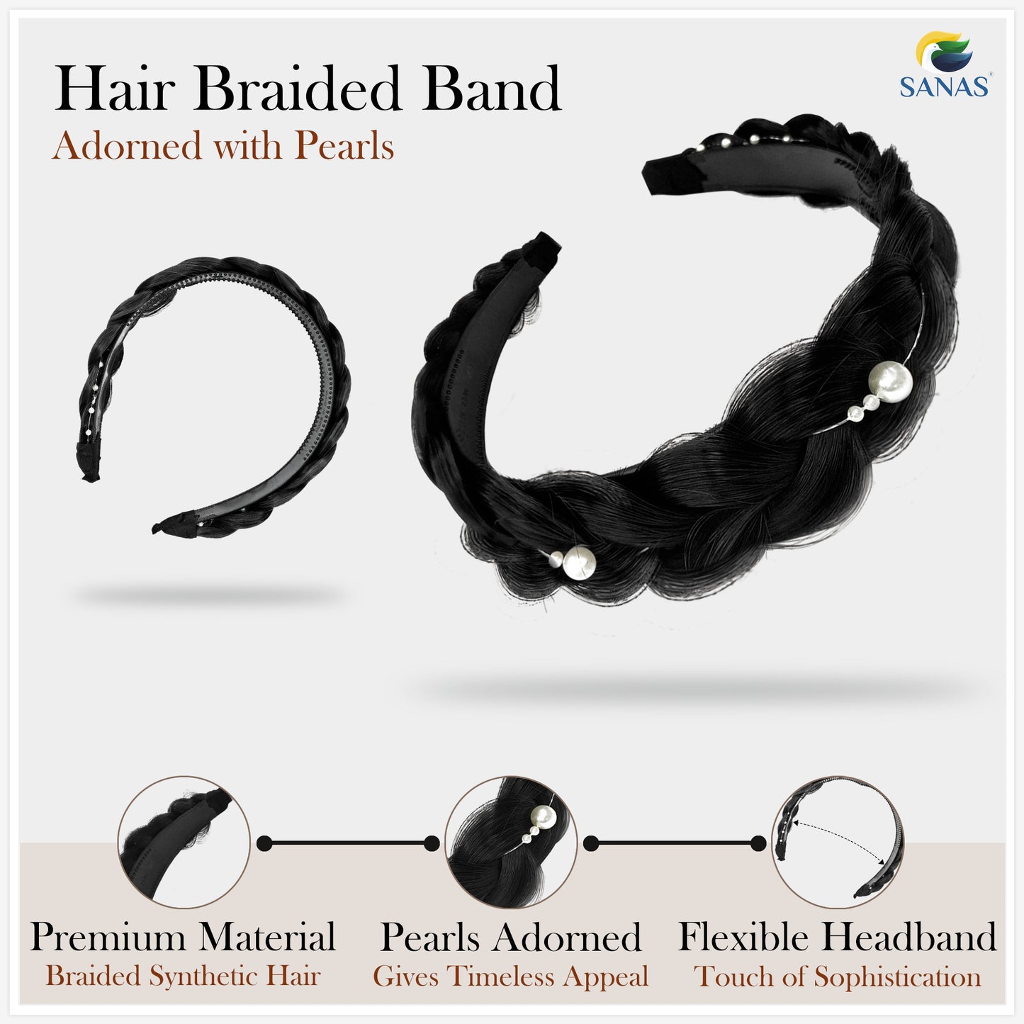 Sanas Artificial Hair Braided Hairband - 1Pc