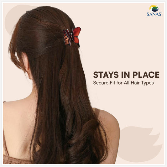 SANAS (3 Pcs) Butterfly Hair Claw Clips Stylish Aesthetic Clutchers Hair Accessories for Women and Girls Versatile 3 Shades (3 Pcs)