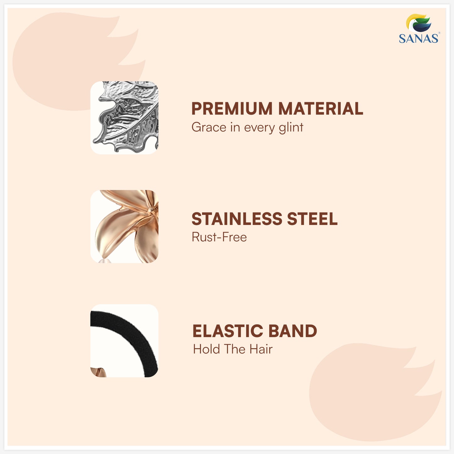 Sanas Metal Rubber Band For Women Pack Of 3