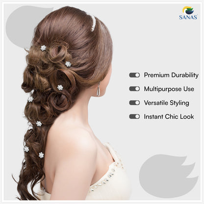 Sanas Pearl Juda Pin Set – CR Silver Bun & Updo Hair Accessories – 12 Pcs